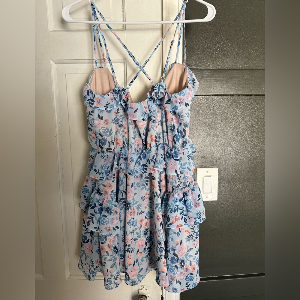 Revolve Lovers and Friends Rae Blue Mini Dress Meadow Floral Vacation Size Small - Picture 6 of 10